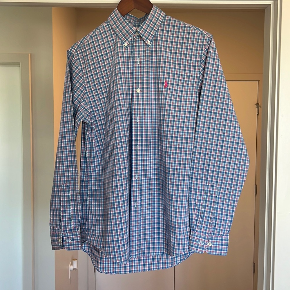 Polo Ralph Lauren Classic Fit Men’s Plaid Button Down Shirt Medium Blue Pink
